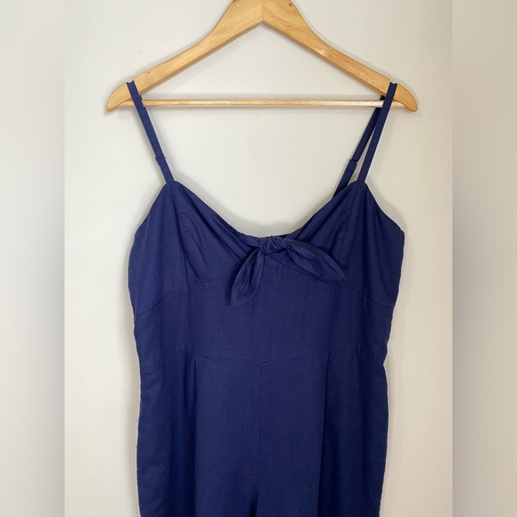 J. Crew Linen Cotton Tie Front Jumpsuit Navy Blue Wide-leg women’s Size 14 - Picture 6 of 13